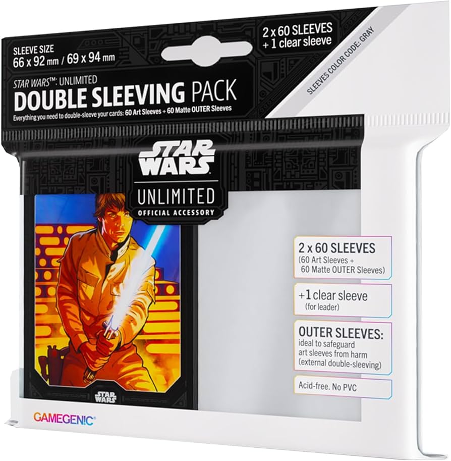Gamegenic Star Wars Unlimited double sleeving pack featuring Luke Skywalker, includes 2 inner and 1 outer sleeve.