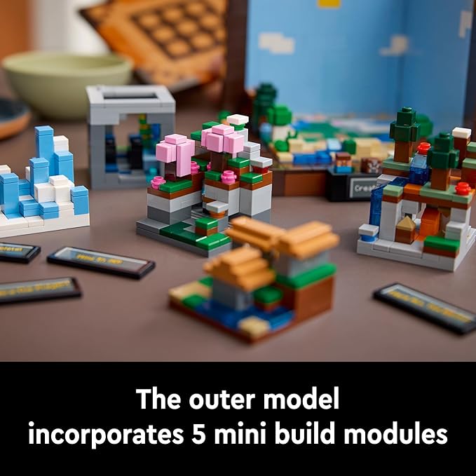 LEGO Minecraft Crafting Table set featuring five mini build modules and vibrant block designs for creative play.