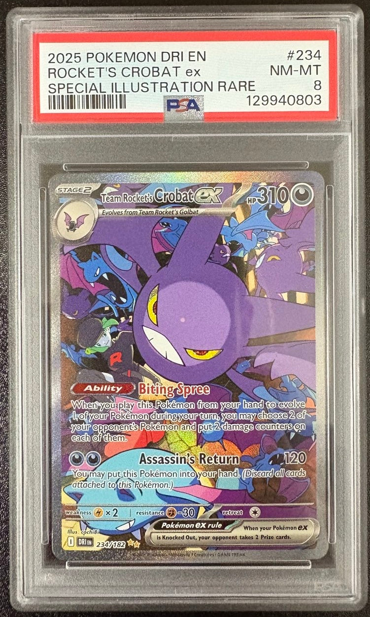 ROCKET'S CROBAT ex SPECIAL ILLUSTRATION RARE 2025 POKEMON DRI EN-DESTINED RIVALS PSA NM-MT 8