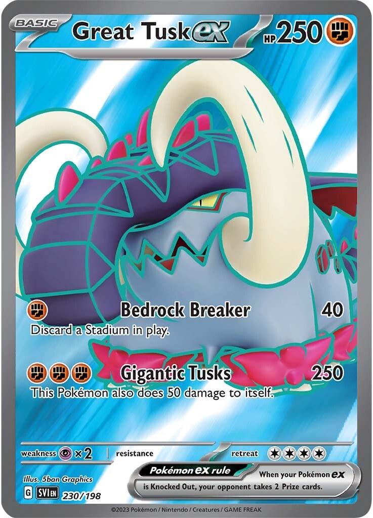 Collection of Great Tusk ex (230/198) [Scarlet & Violet: Base Set] in a gallery layout