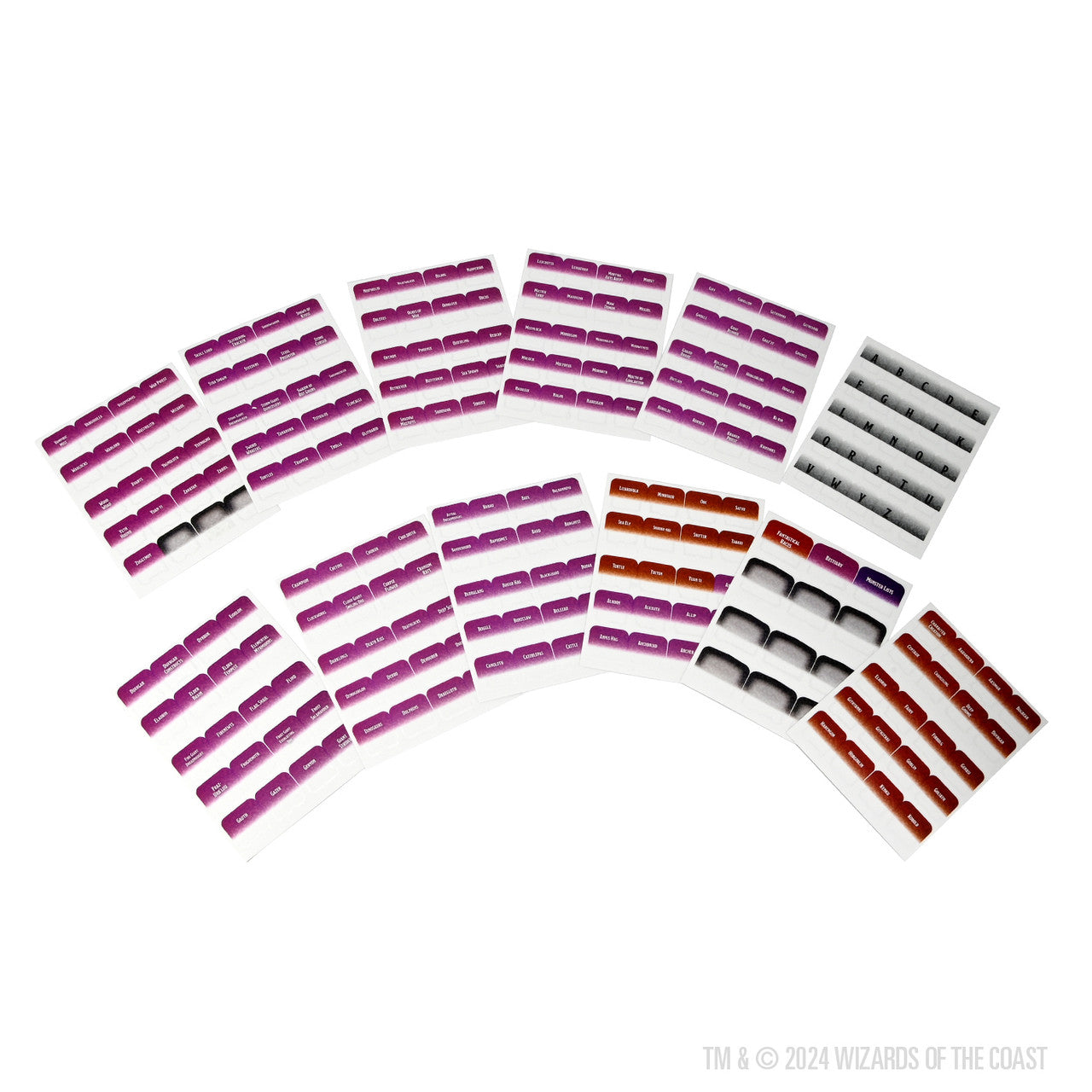 Colorful book tabs for Dungeons & Dragons RPG, designed for Mordenkainen Presents - Monsters of the Multiverse.