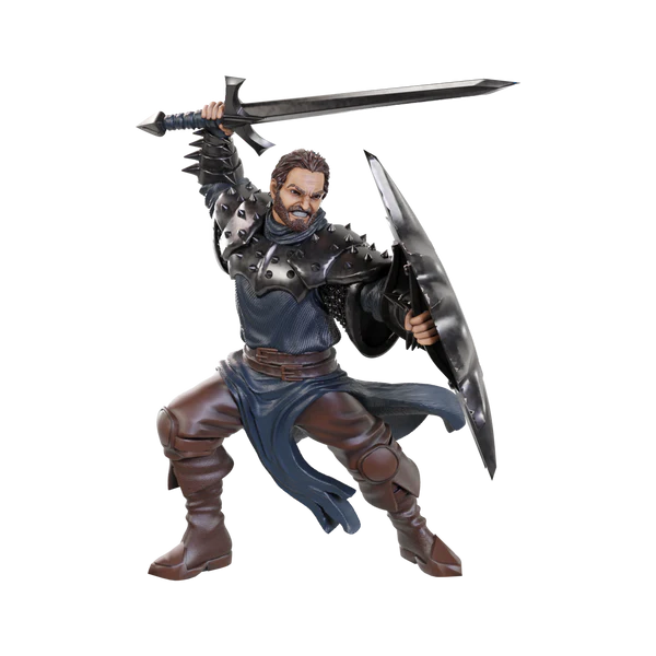 Dragon Army Soldier miniature from Dungeons & Dragons, wielding a sword and shield, dressed in armor.