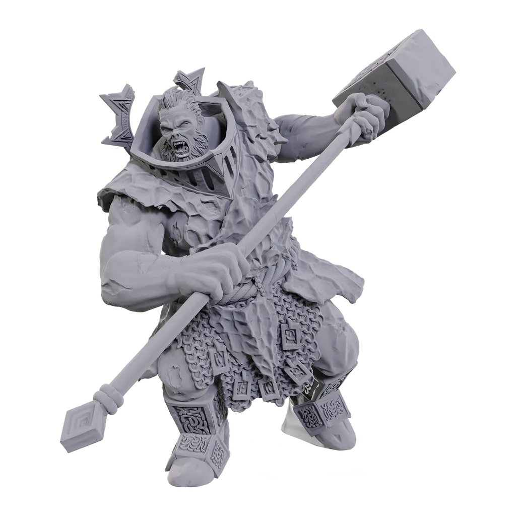 Detailed miniature of a Firegaunt from Dungeons & Dragons, wielding a large weapon and wearing intricate armor.