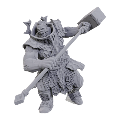 Detailed miniature of a Firegaunt from Dungeons & Dragons, wielding a large weapon and wearing intricate armor.