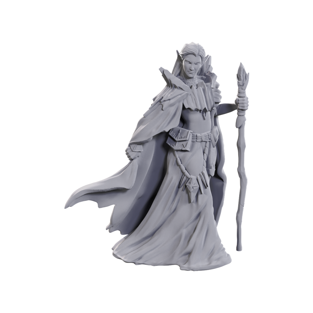 Limited edition Dungeons & Dragons miniature of an elf wizard, featuring intricate details and a staff.