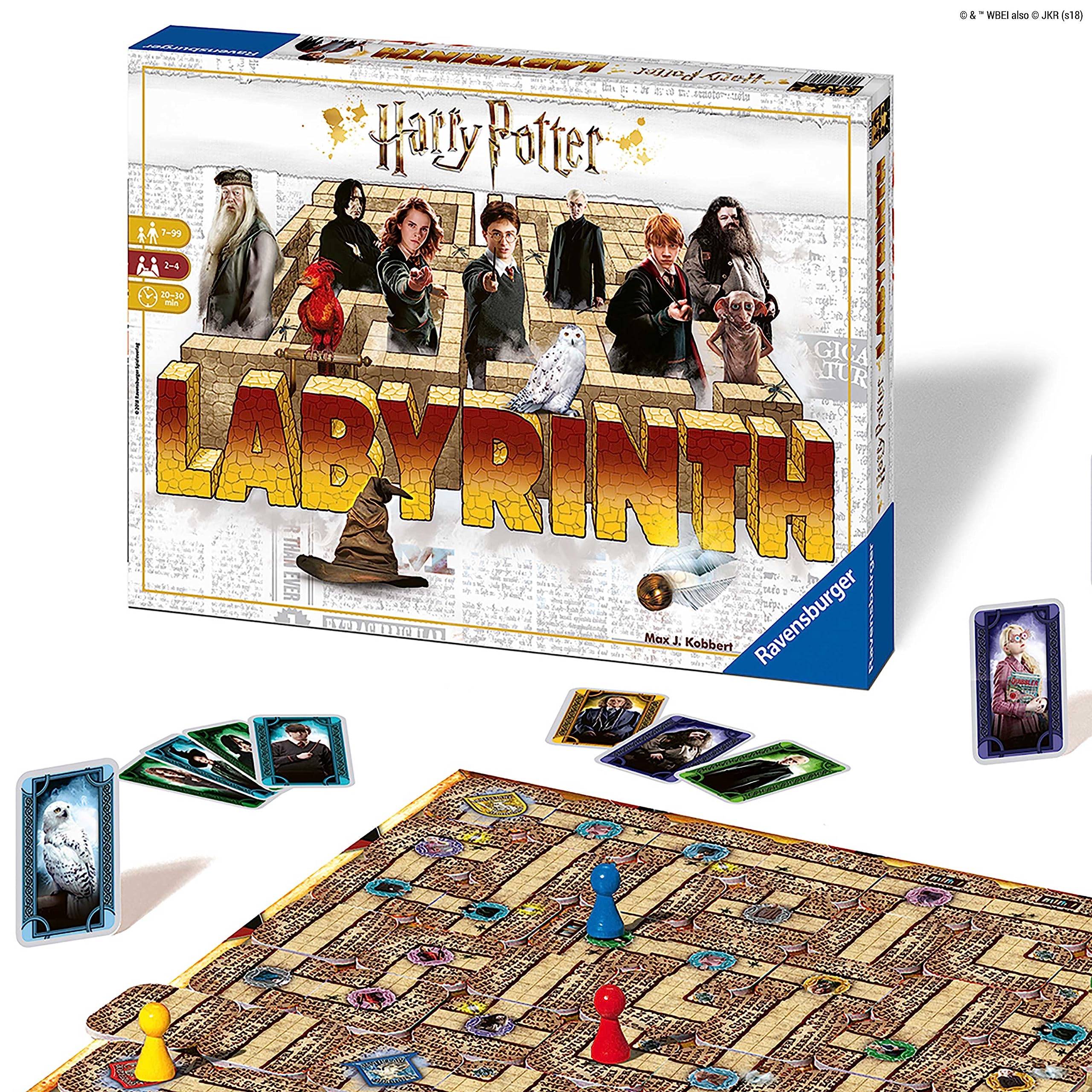 Harry Potter Labyrinth board game featuring iconic characters, game pieces, and maze layout for strategic play.