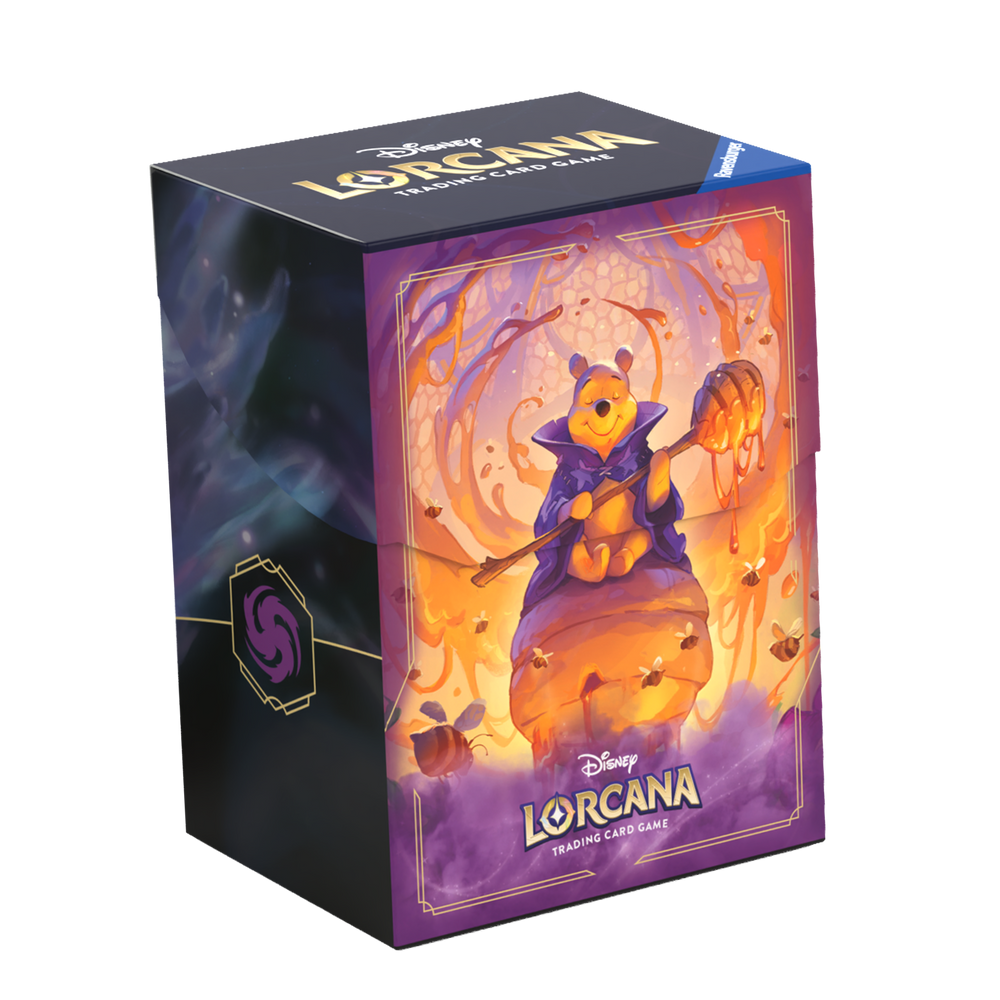 Disney Lorcana TCG Azurite Sea Pooh deck box featuring a colorful illustration of Winnie the Pooh surrounded by autumn leaves.