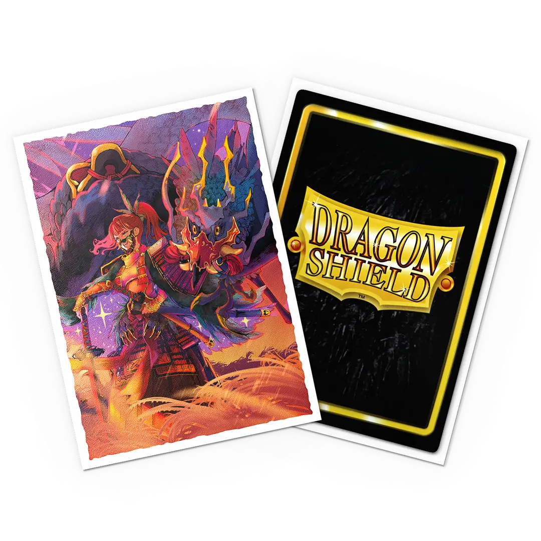 Dragon Shield Japanese Artist Series 2 card sleeves featuring vibrant artwork of a warrior and dragon, 100 count.