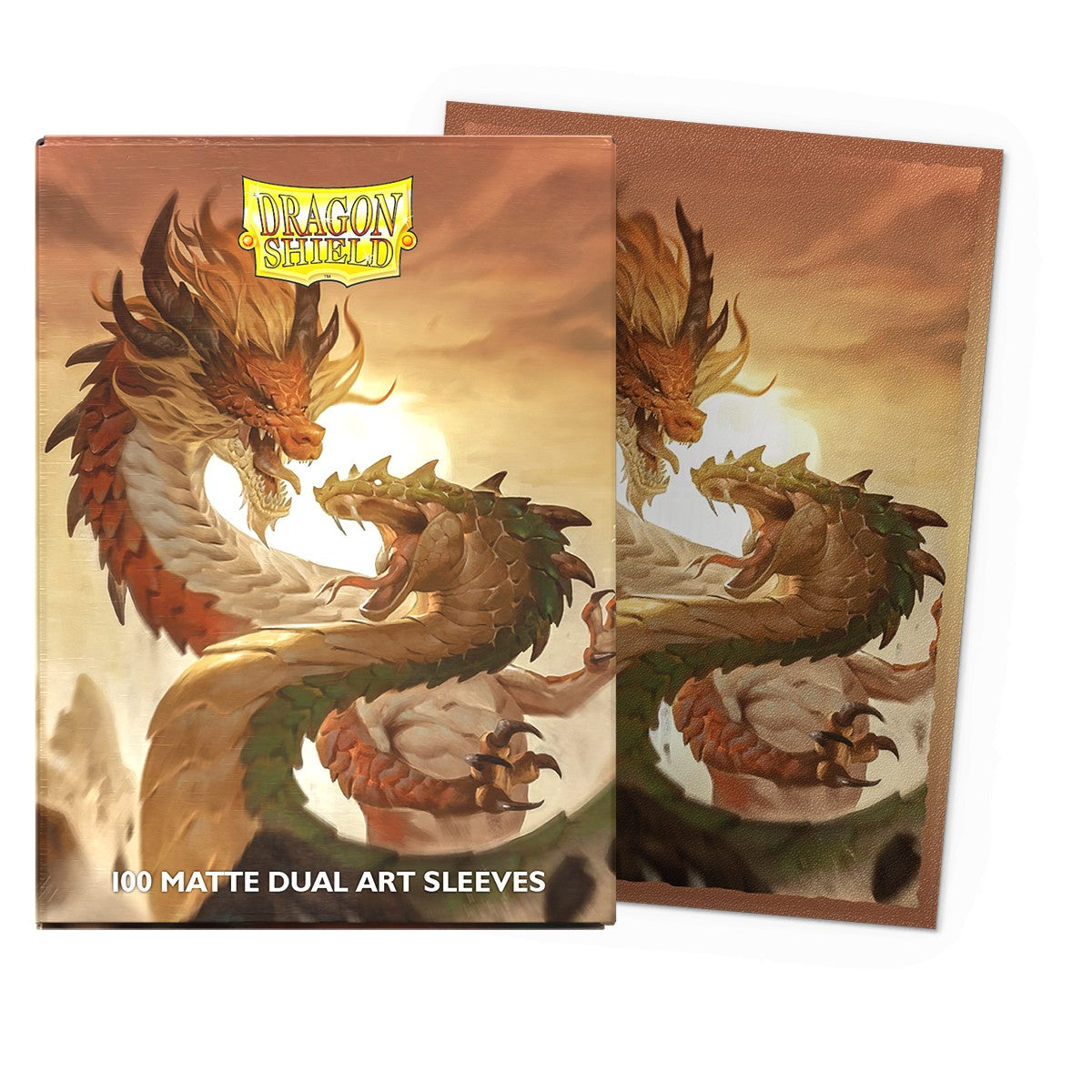 Dragon Shield Standard Matte Dual Art Sleeves featuring a vibrant Year of the Wood Snake design, 100-count pack.