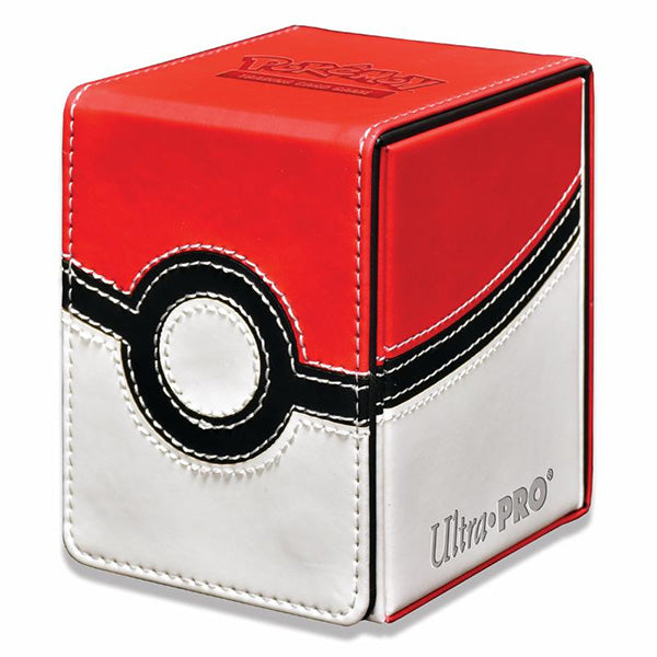 Alcove Flip 100+ deck box featuring a red and white Poké Ball design, ideal for storing Pokémon cards securely.