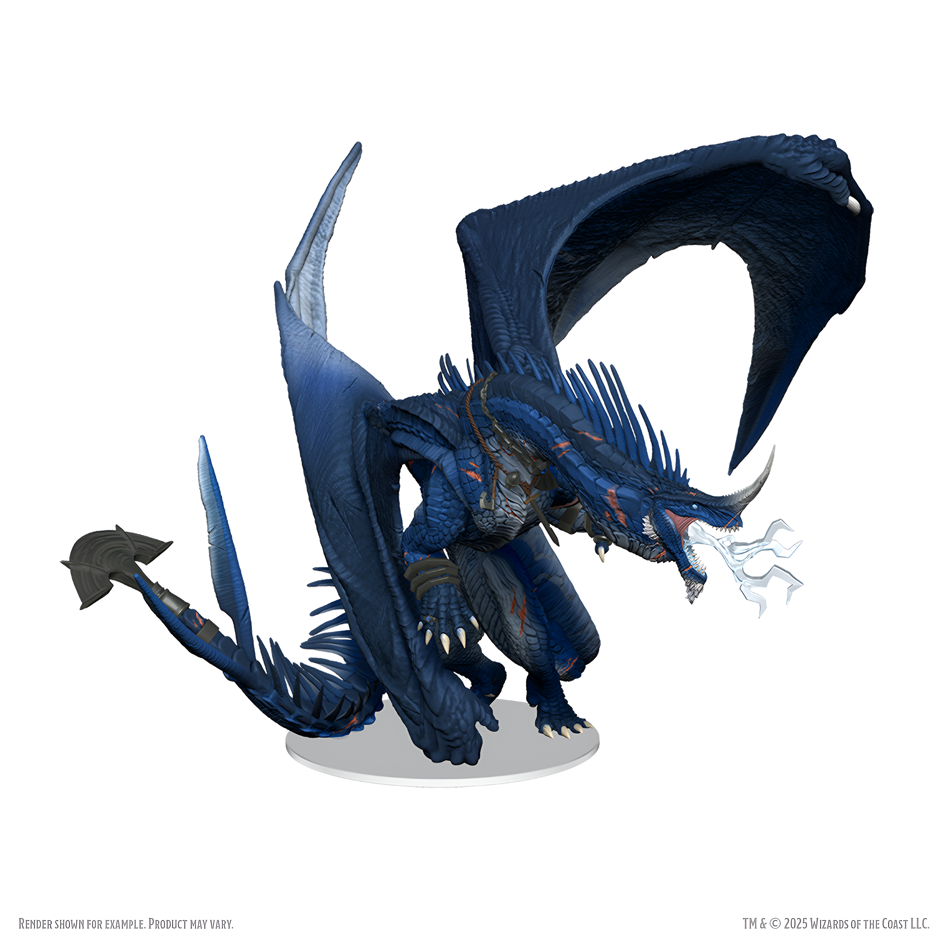 Detailed miniature of Anthradusk, an ancient blue dragon, showcasing intricate scales and dynamic pose for D&D gameplay.