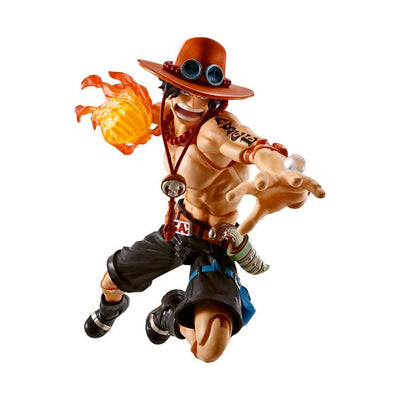 Portgas D. Ace action figure from One Piece, featuring dynamic pose with flame effects and detailed accessories.