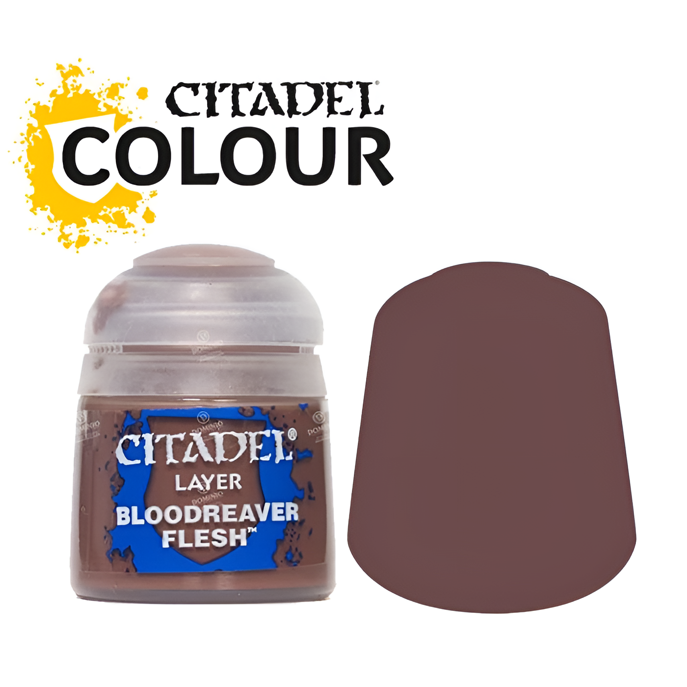 Citadel Layer Bloodreaver Flesh paint (12ml) in a brown shade, ideal for detailing miniatures and models.