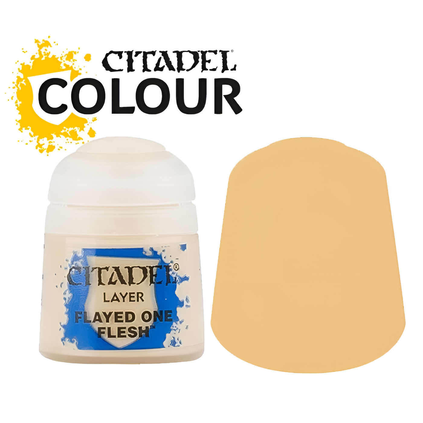 Citadel Layer Flayed One Flesh paint in a 12ml container, featuring a light flesh tone for miniature painting.