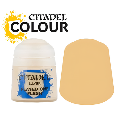 Citadel Layer Flayed One Flesh paint in a 12ml container, featuring a light flesh tone for miniature painting.