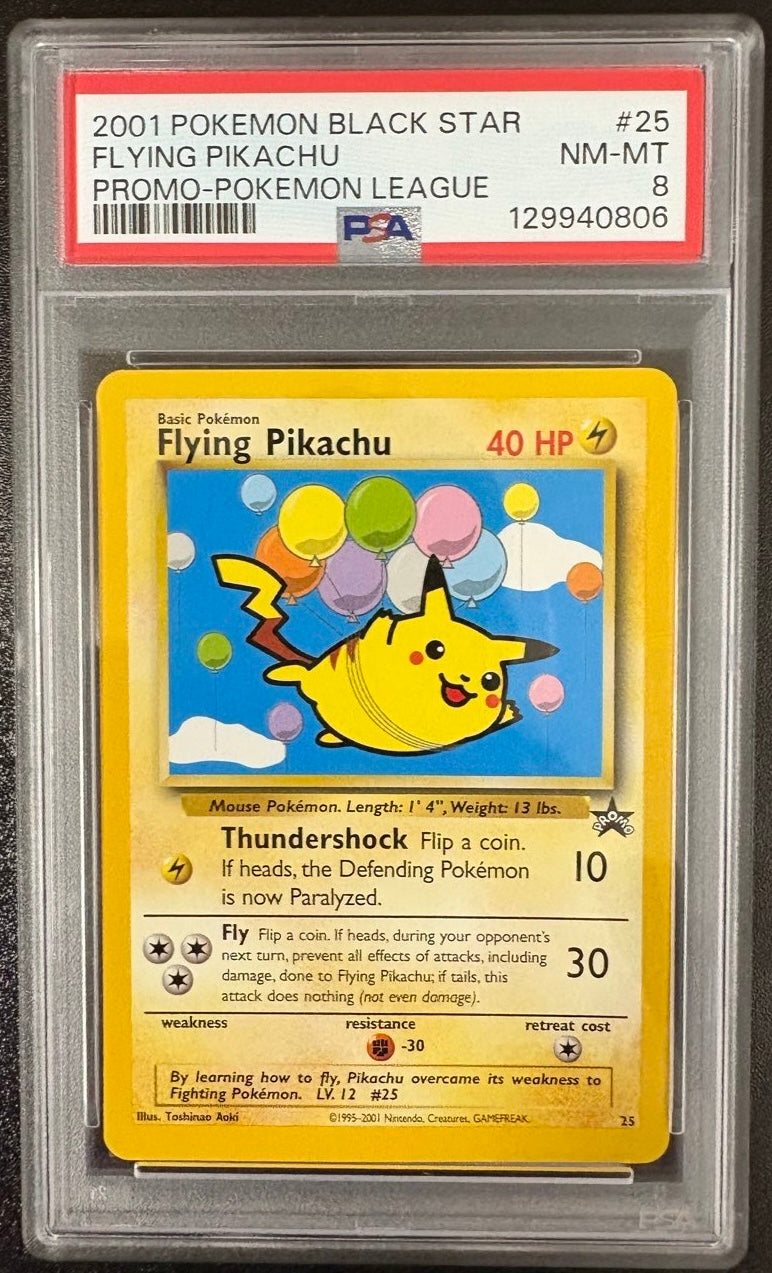FLYING PIKACHU PROMO-POKEMON LEAGUE 2001 POKEMON PROMO BLACK STAR PSA NM-MT 8