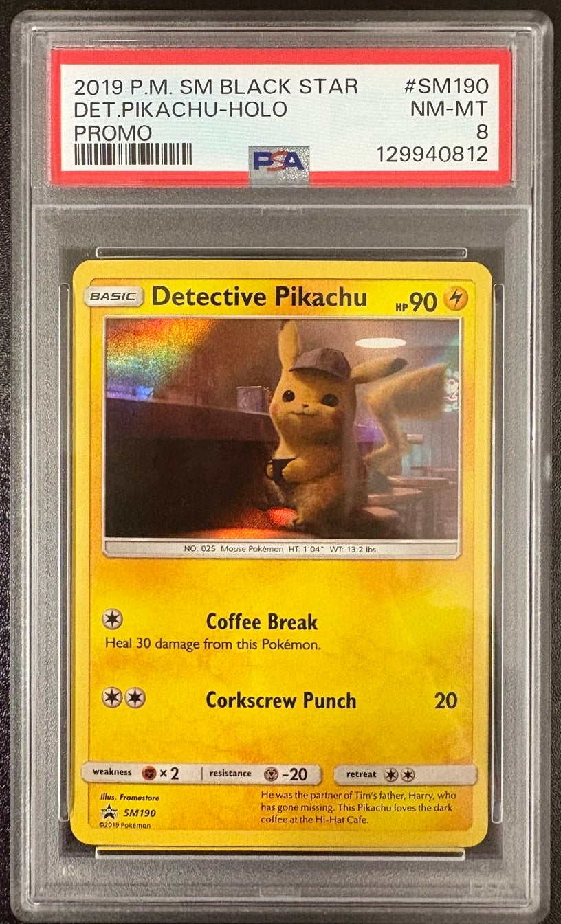 DET.PIKACHU-HOLO PROMO 2019 POKEMON SM BLACK STAR PROMO PSA NM-MT 8