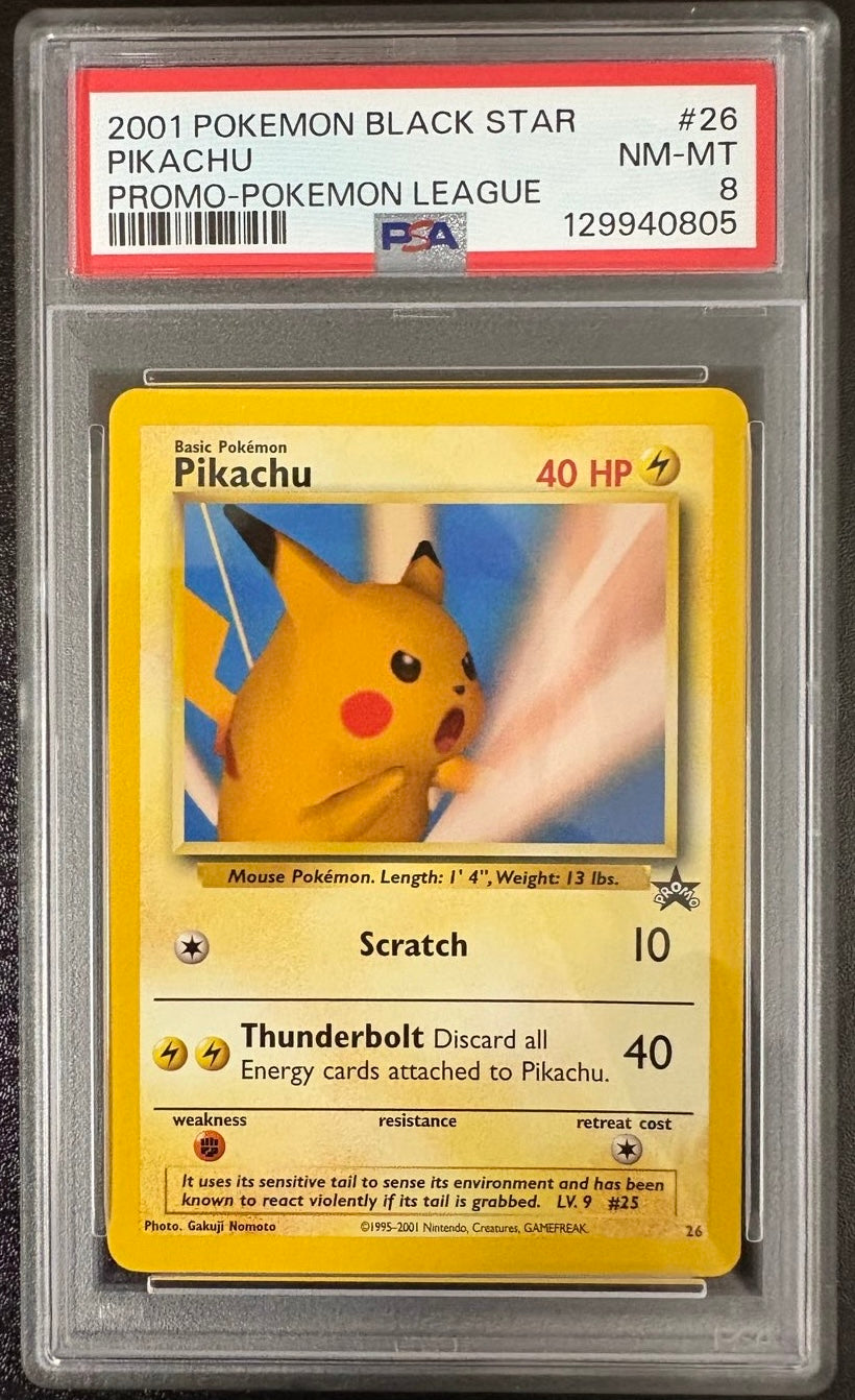 PIKACHU PROMO-POKEMON LEAGUE 2001 POKEMON PROMO BLACK STAR PSA NM-MT 8