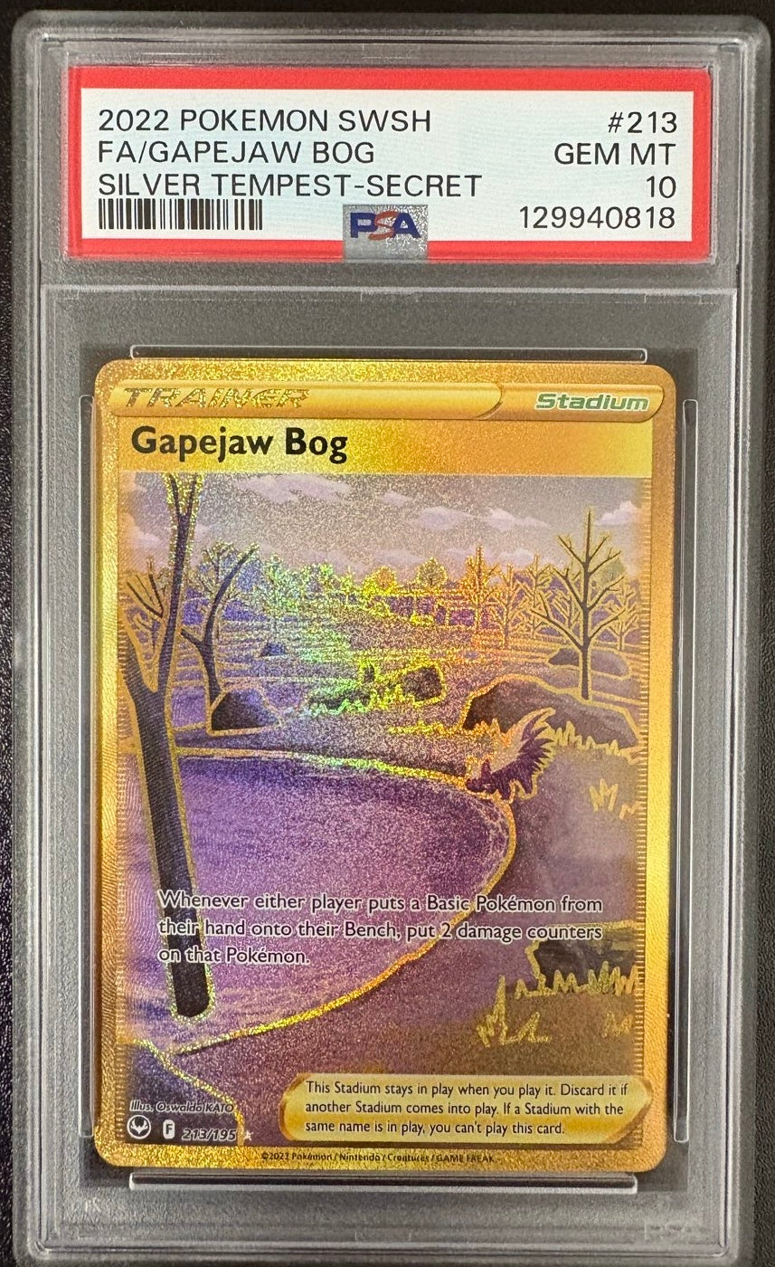 FA/GAPEJAW BOG SILVER TEMPEST-SECRET 2022 POKEMON SWORD & SHIELD SILVER TEMPEST PSA GEM MT 10