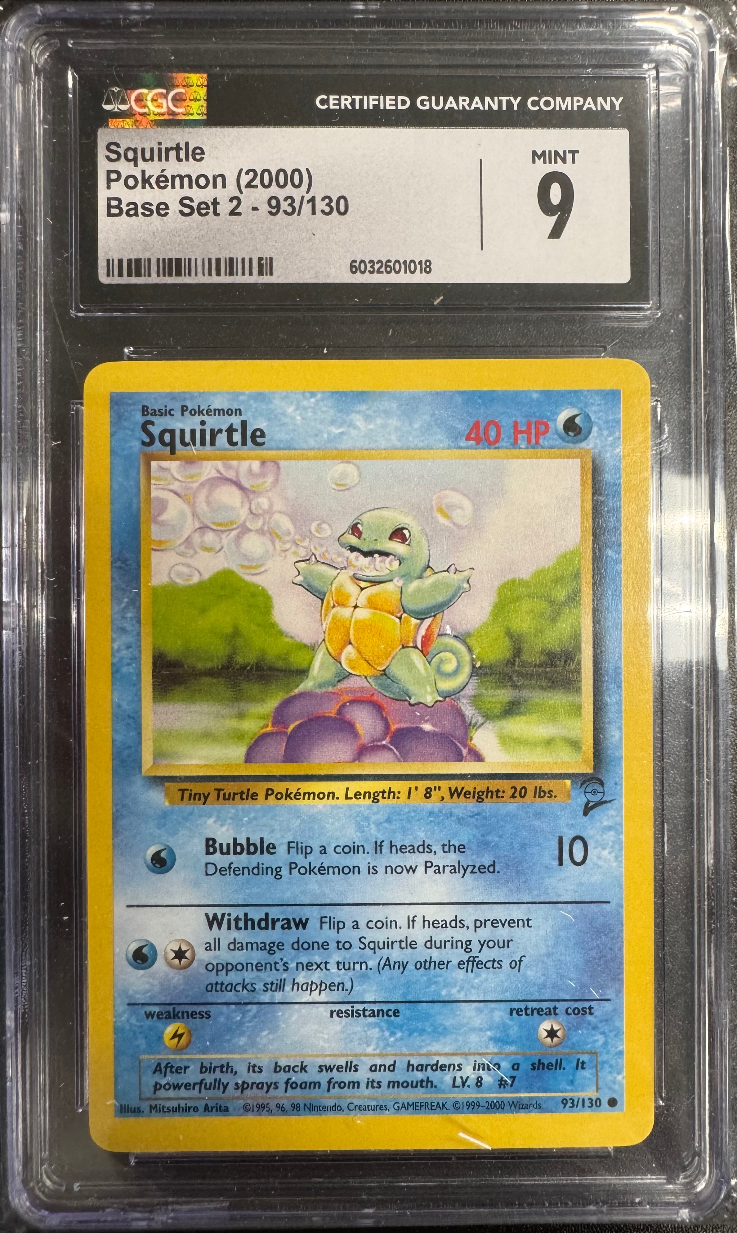 CGC Graded: Squirtle - Base Set 2 (93/130) - Mint 9