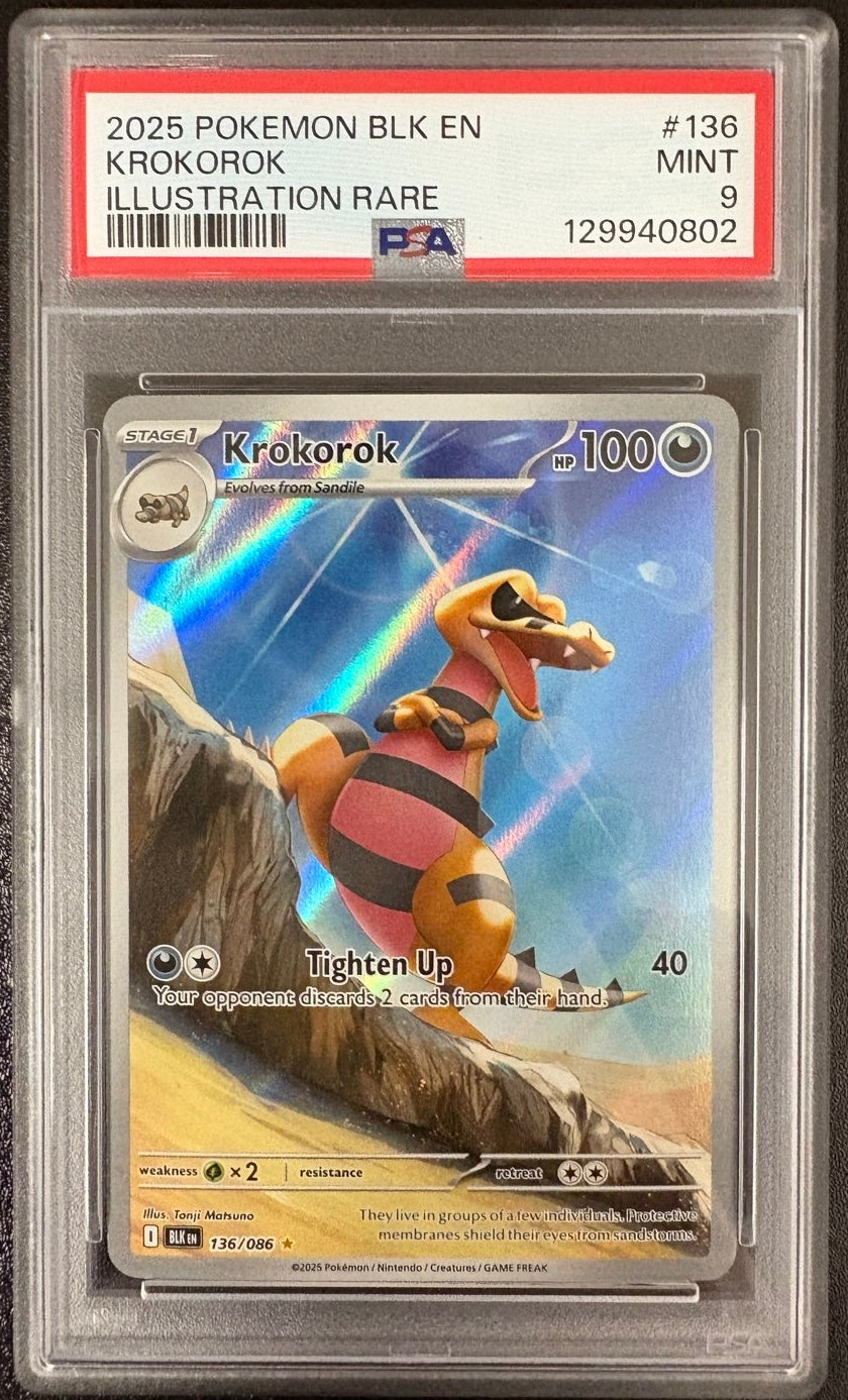 KROKOROK ILLUSTRATION RARE 2025 POKEMON BLK EN-BLACK BOLT PSA MINT 9