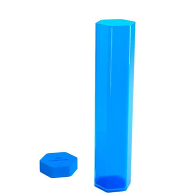 Blue Gamegenic Playmat Tube designed for storing and transporting playmats securely, featuring a hexagonal cap.