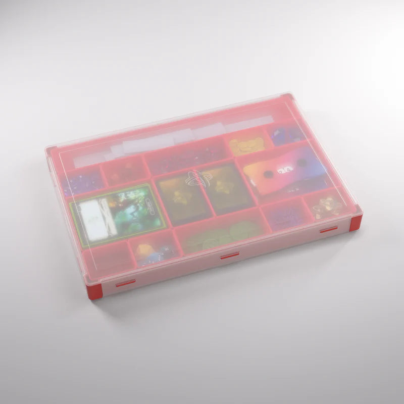 Gamegenic Token Silo XL Convertible in red, featuring multiple compartments for organizing tokens, cards, and gaming accessories.