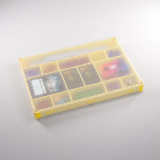Gamegenic Token Silo XL Convertible in yellow, featuring multiple compartments for organizing tokens and cards.