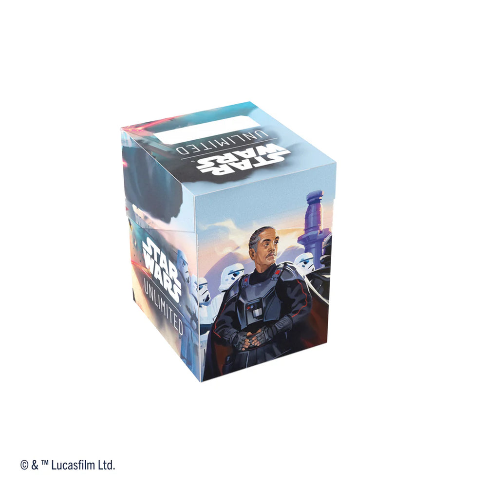Gamegenic Deck Box featuring Star Wars Unlimited design, showcasing Moff Gideon and stormtroopers in vibrant artwork.
