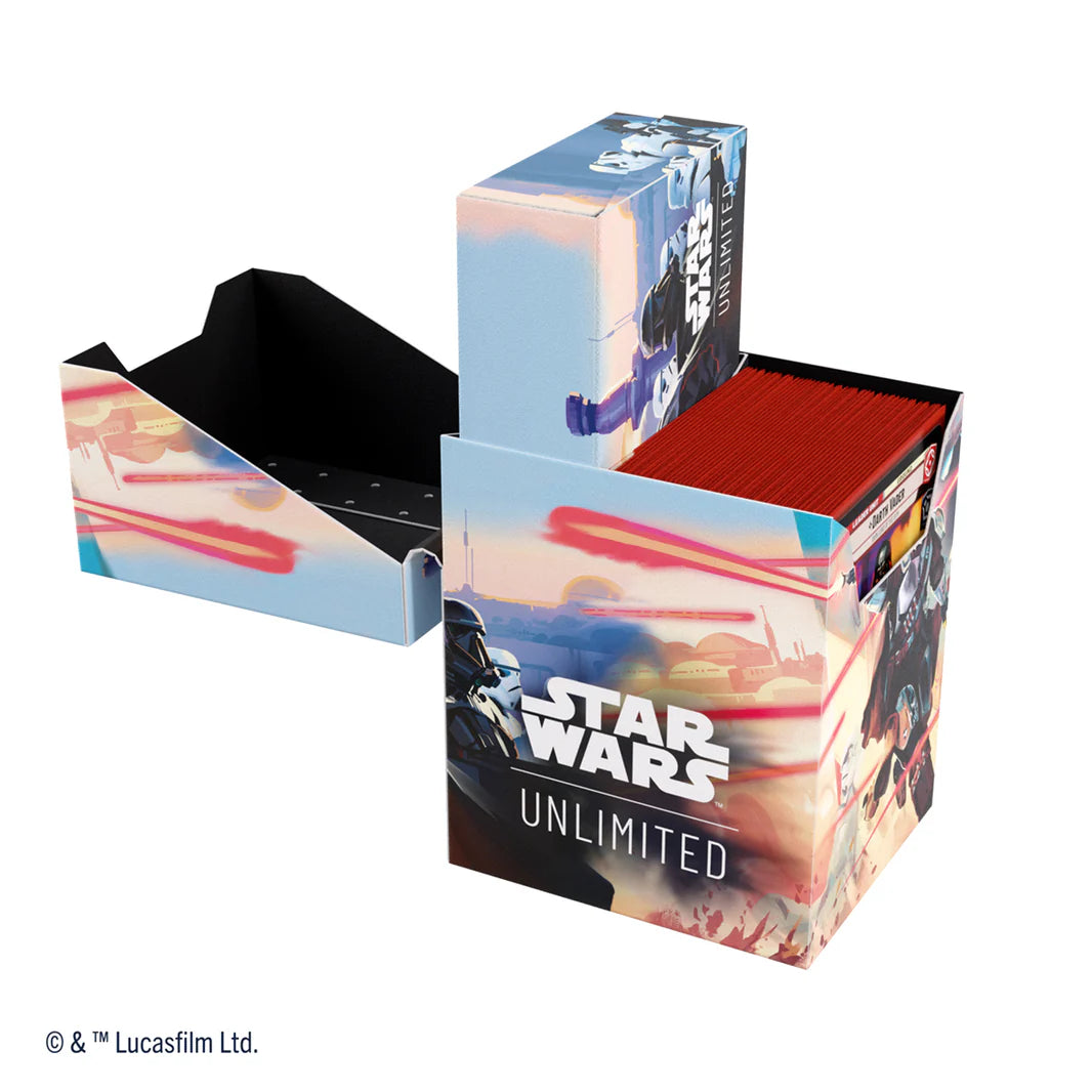 Gamegenic Deck Box for Star Wars Unlimited featuring Mandalorian and Moff Gideon, designed for card storage and protection.