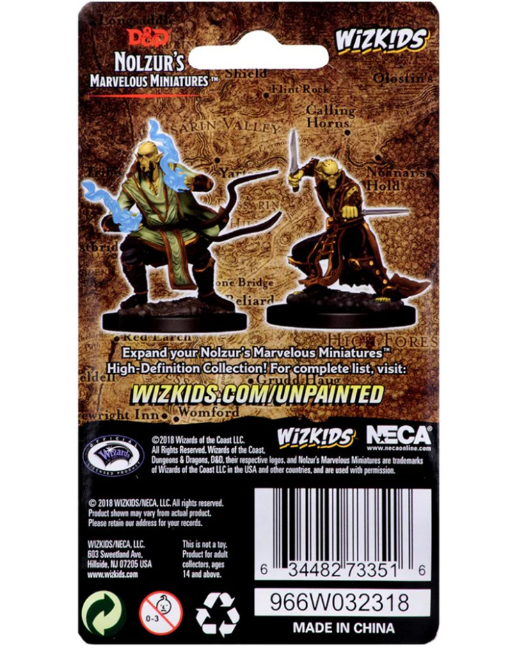 Unpainted miniatures of Githzerai characters for Dungeons & Dragons, featuring detailed sculpts on a backing card.