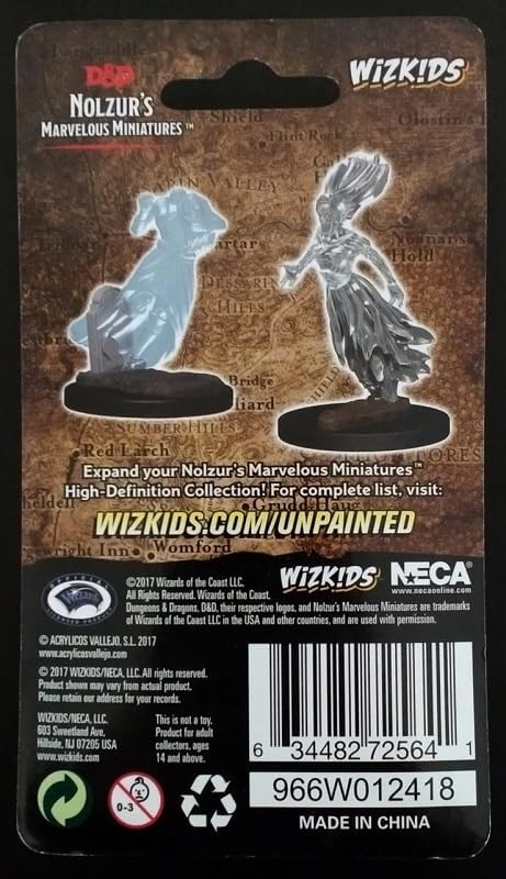 Two unpainted miniatures from Dungeons & Dragons Nolzur's Marvelous Miniatures, featuring ghostly figures on bases.