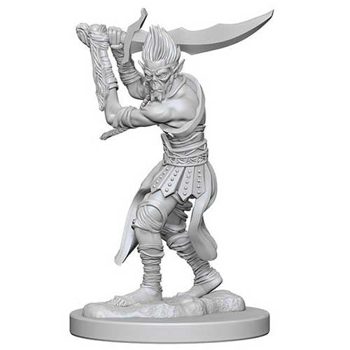 Unpainted Githyanki miniature from Dungeons & Dragons, wielding a sword, ready for tabletop gaming.