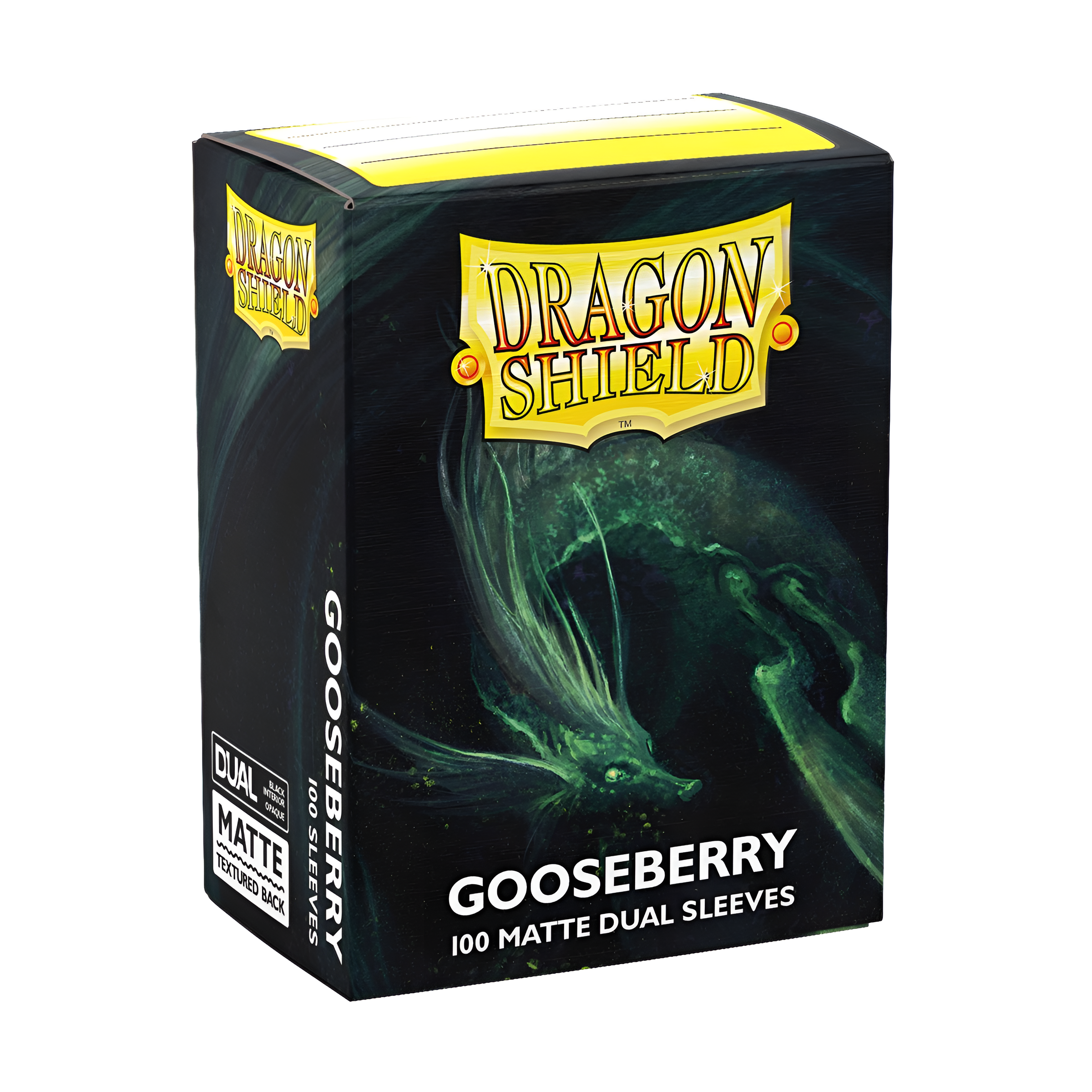 Dragon Shield Gooseberry standard matte dual sleeves box, containing 100 protective card sleeves for gaming.