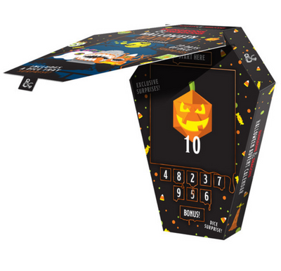 D&D Halloween Haunt Advent Calendar with a spooky design and numbered doors for exclusive surprises and dice.