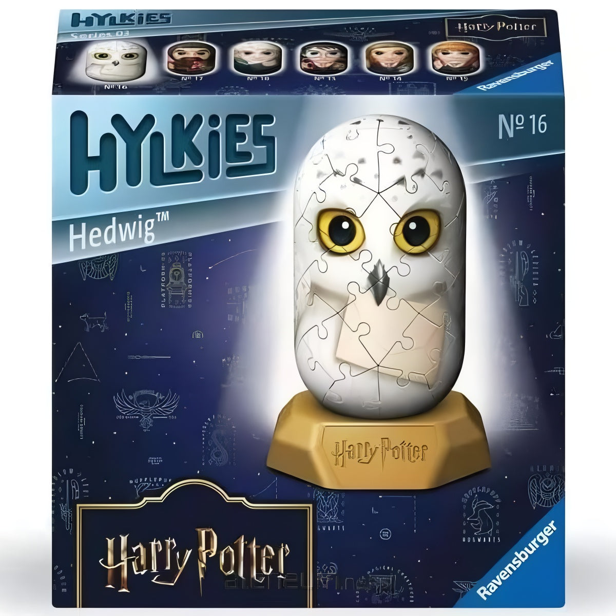 Hylkies Hedwig 3D puzzle featuring a detailed owl design from Harry Potter, packaged in a colorful box.