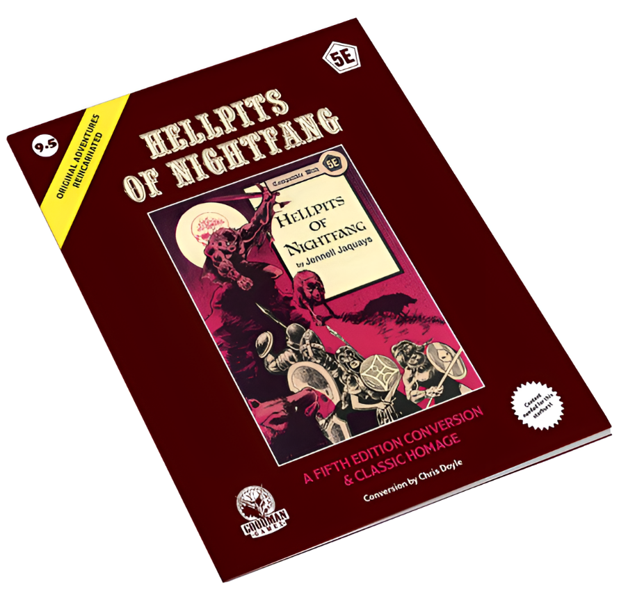 D&D 5E Original Adventures Reincarnated #9.5 Hellpits of Nightfang cover featuring artwork and title details for a tabletop RPG.