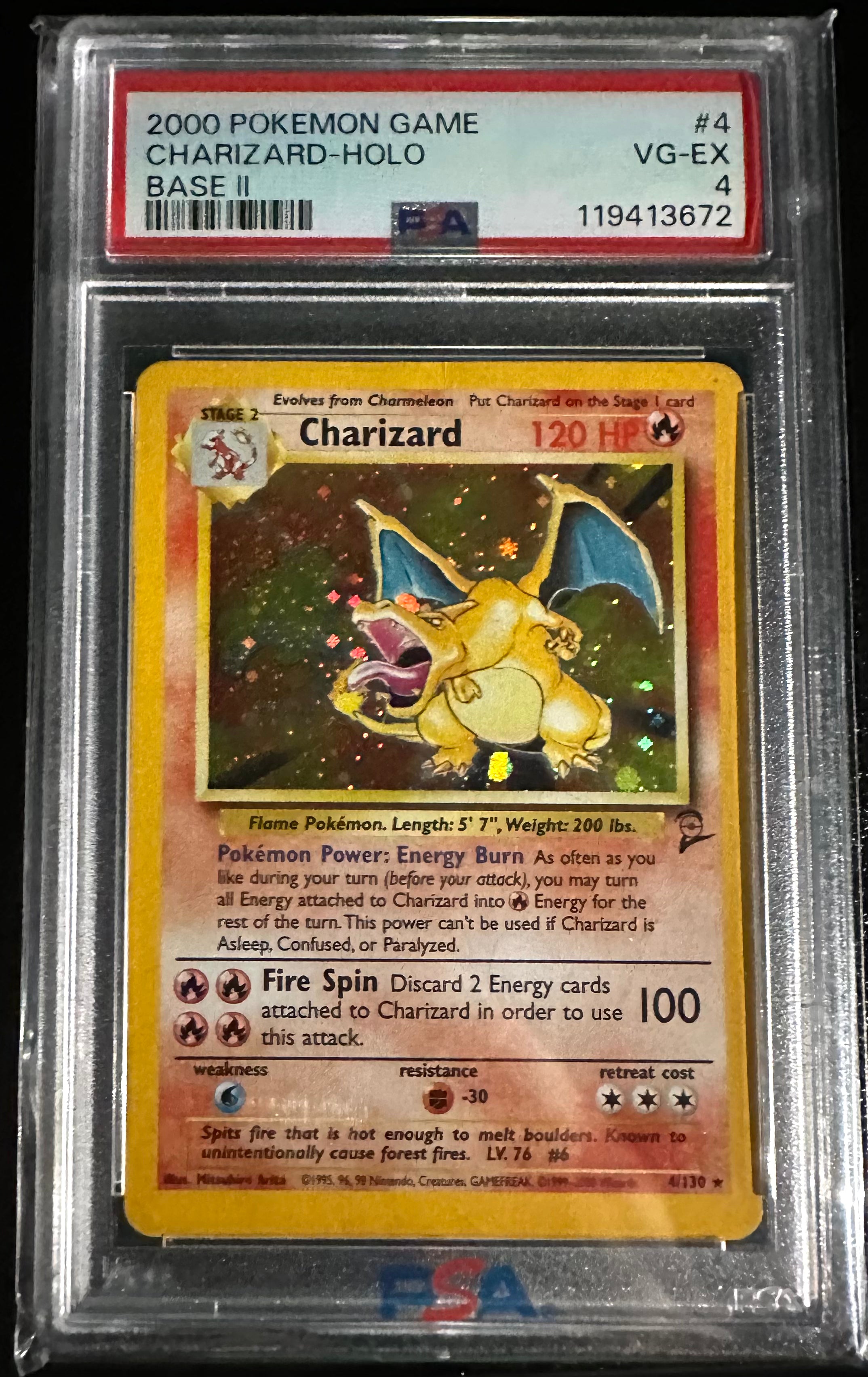 CHARIZARD-HOLO BASE II 2000 POKEMON GAME BASE II PSA VG-EX 4