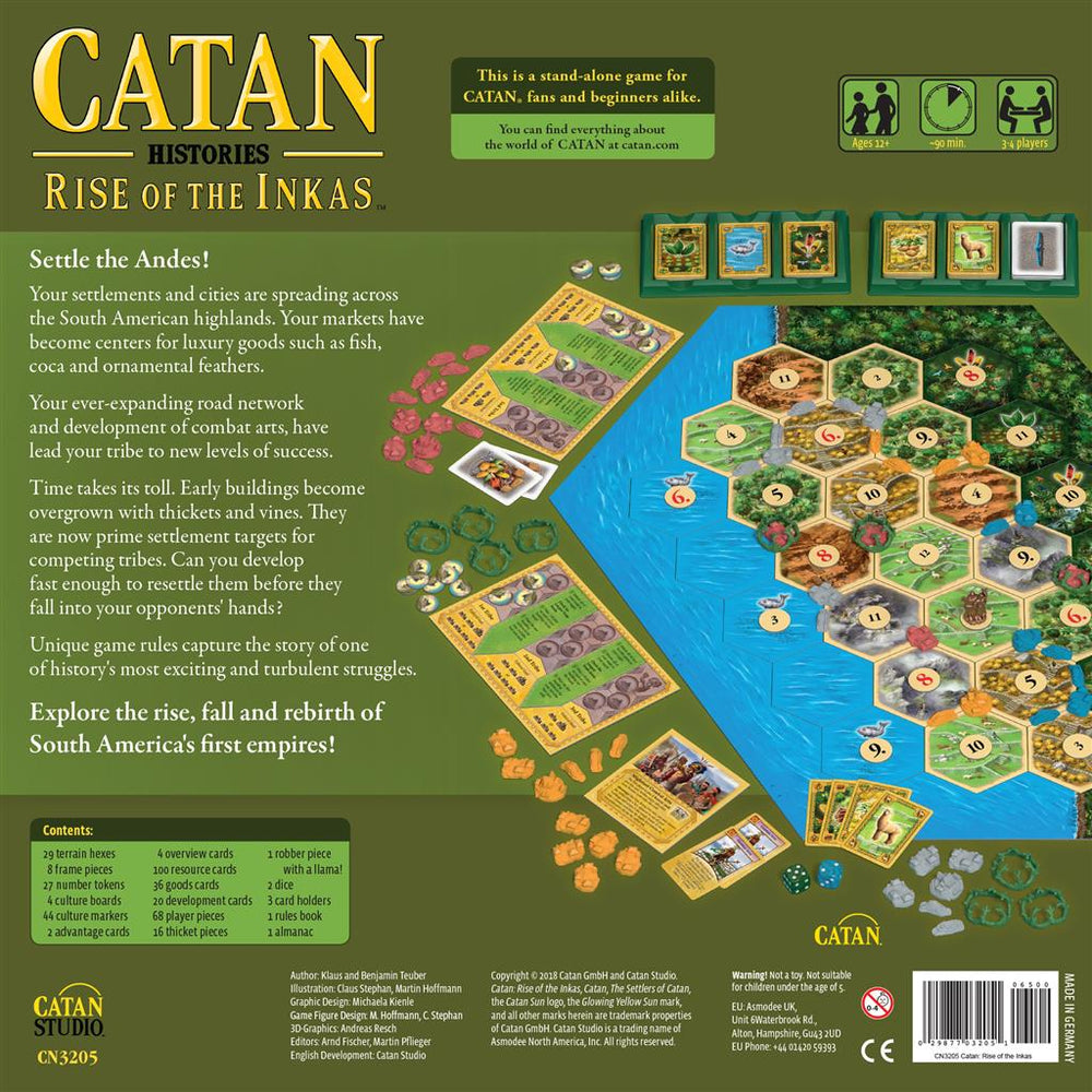 Catan - Rise of the Inkas game box featuring a colorful board layout, resource tiles, and game pieces for strategy gameplay.