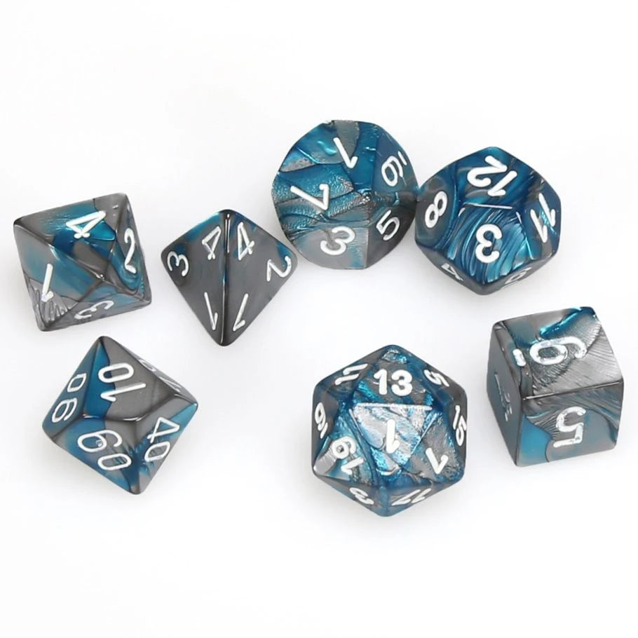 Chessex: 7-Set Cube Gemini Steel and Teal/White