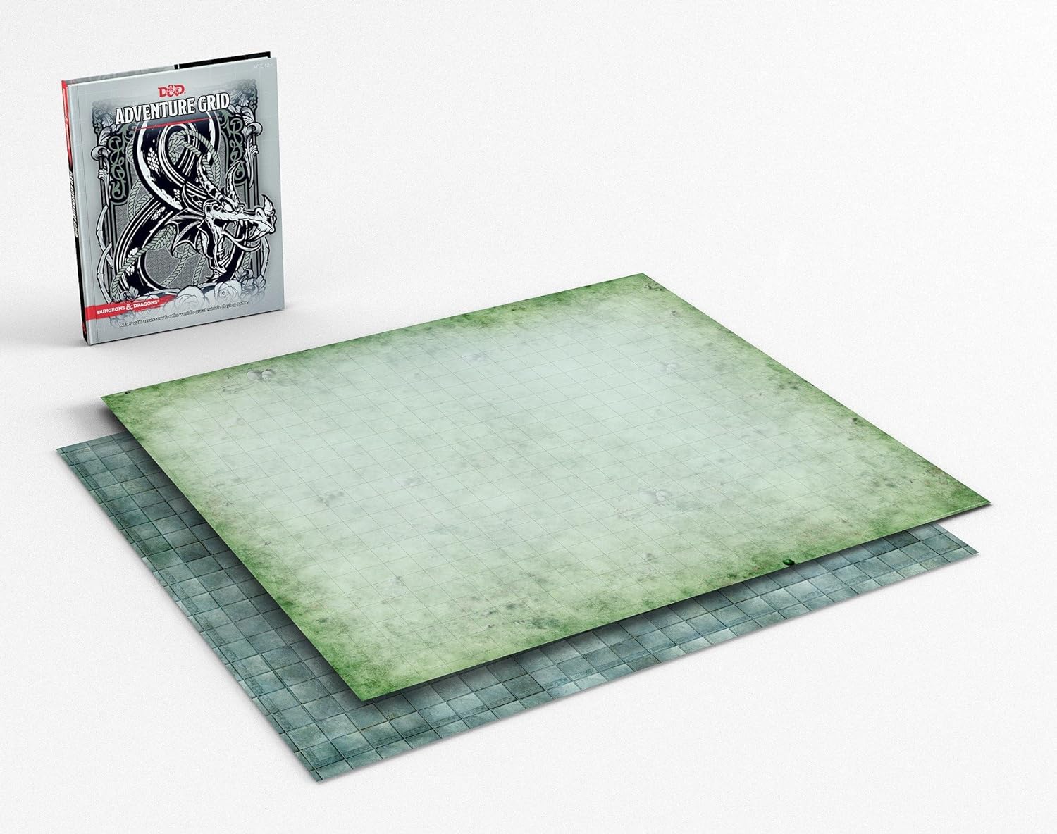 Dungeons & Dragons 5E Adventure Grid featuring a double-sided game mat with a grid pattern and a fantasy-themed cover booklet.