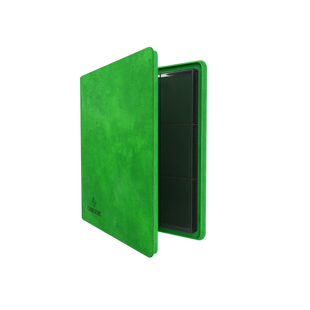 Green zip-up album by Gamegenic featuring 24 pockets for card storage, designed for collectors and gamers.