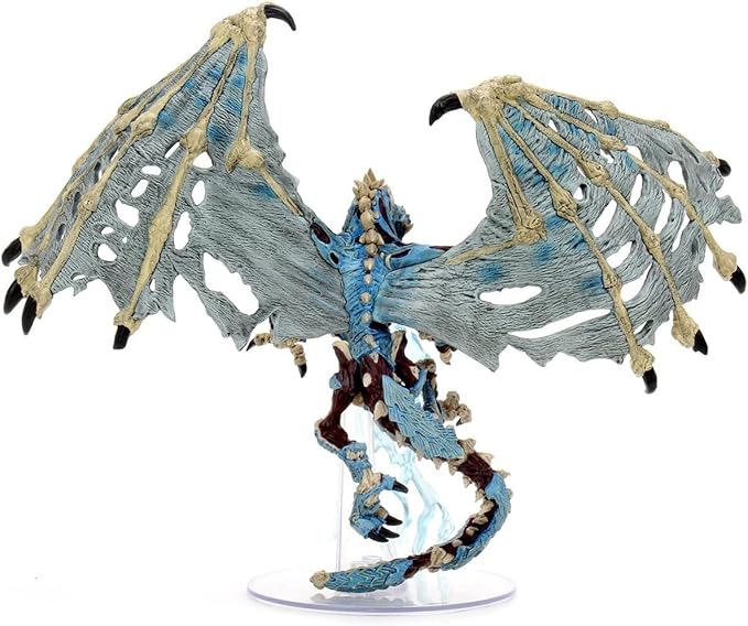 Premium Boneyard Blue Dracolich miniature from Dungeons & Dragons, featuring intricate skeletal wings and detailed textures.