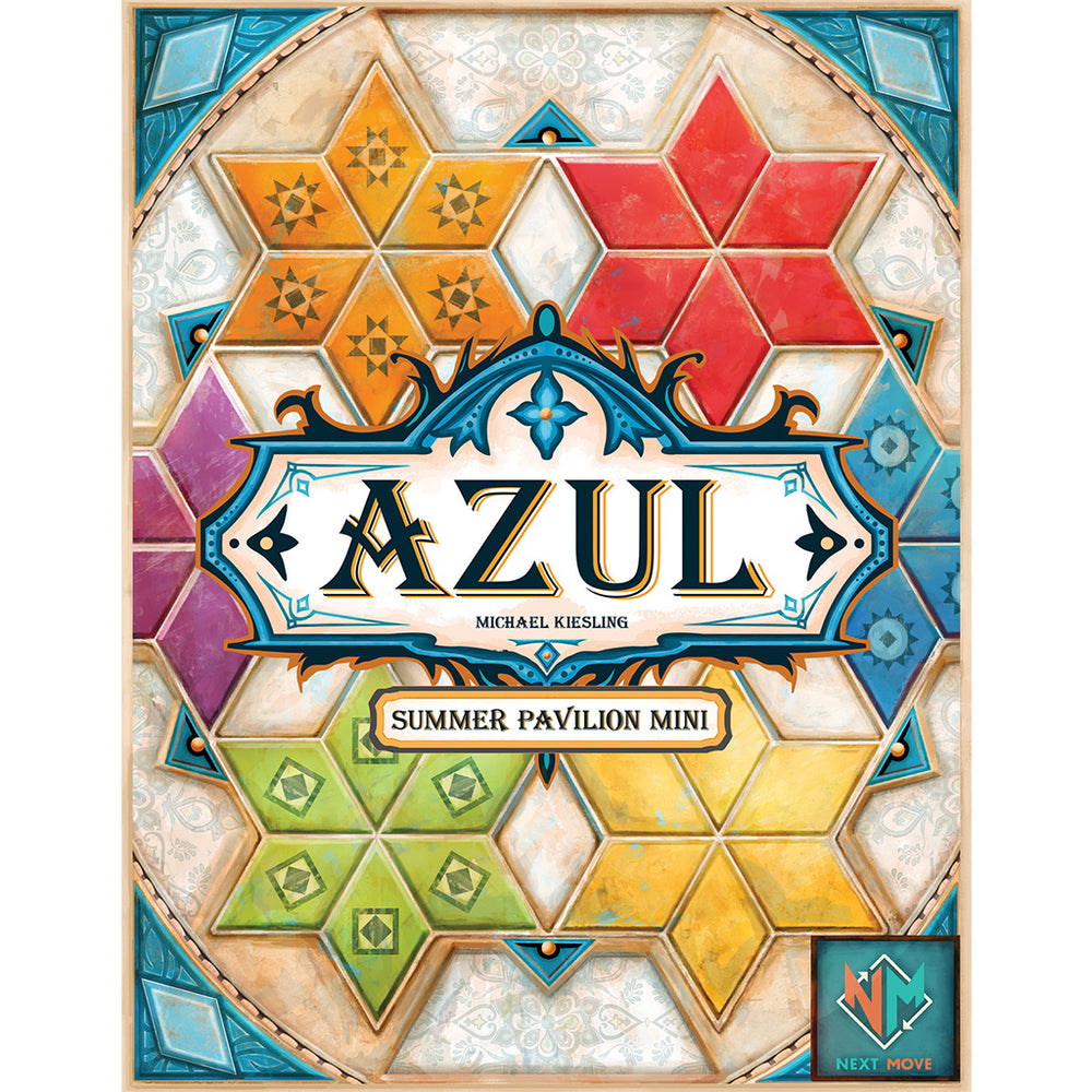 Colorful box cover of Azul Summer Pavilion Mini featuring intricate tile patterns and the title prominently displayed.