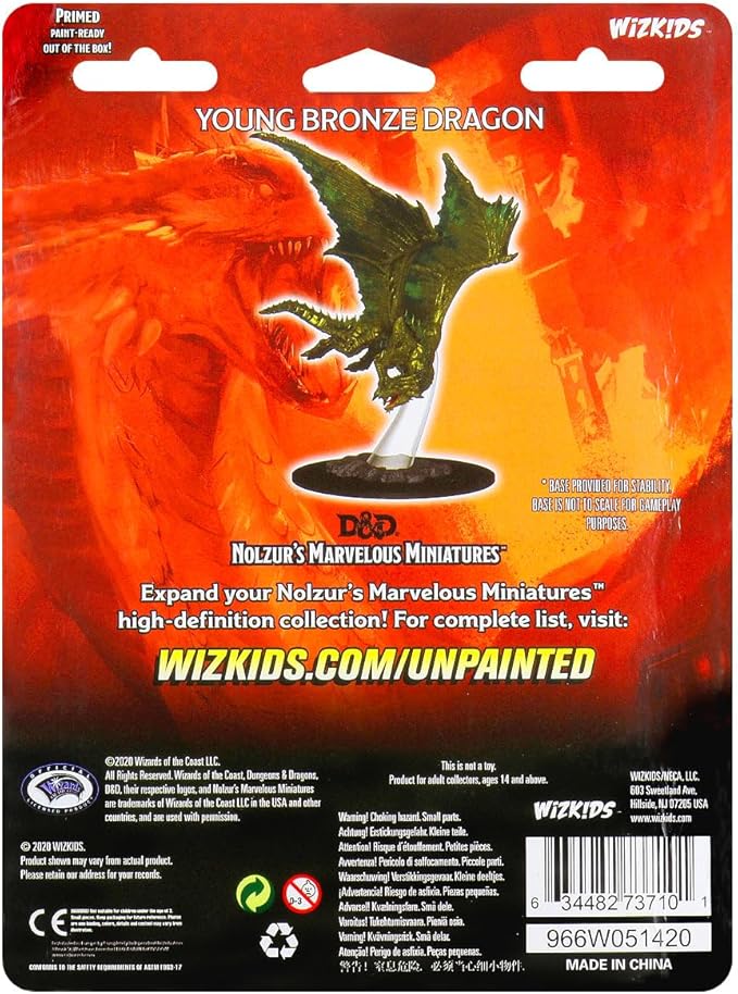 Unpainted Young Bronze Dragon miniature from Dungeons & Dragons Nolzur's Marvelous Minis Wave 9, ideal for tabletop gaming.