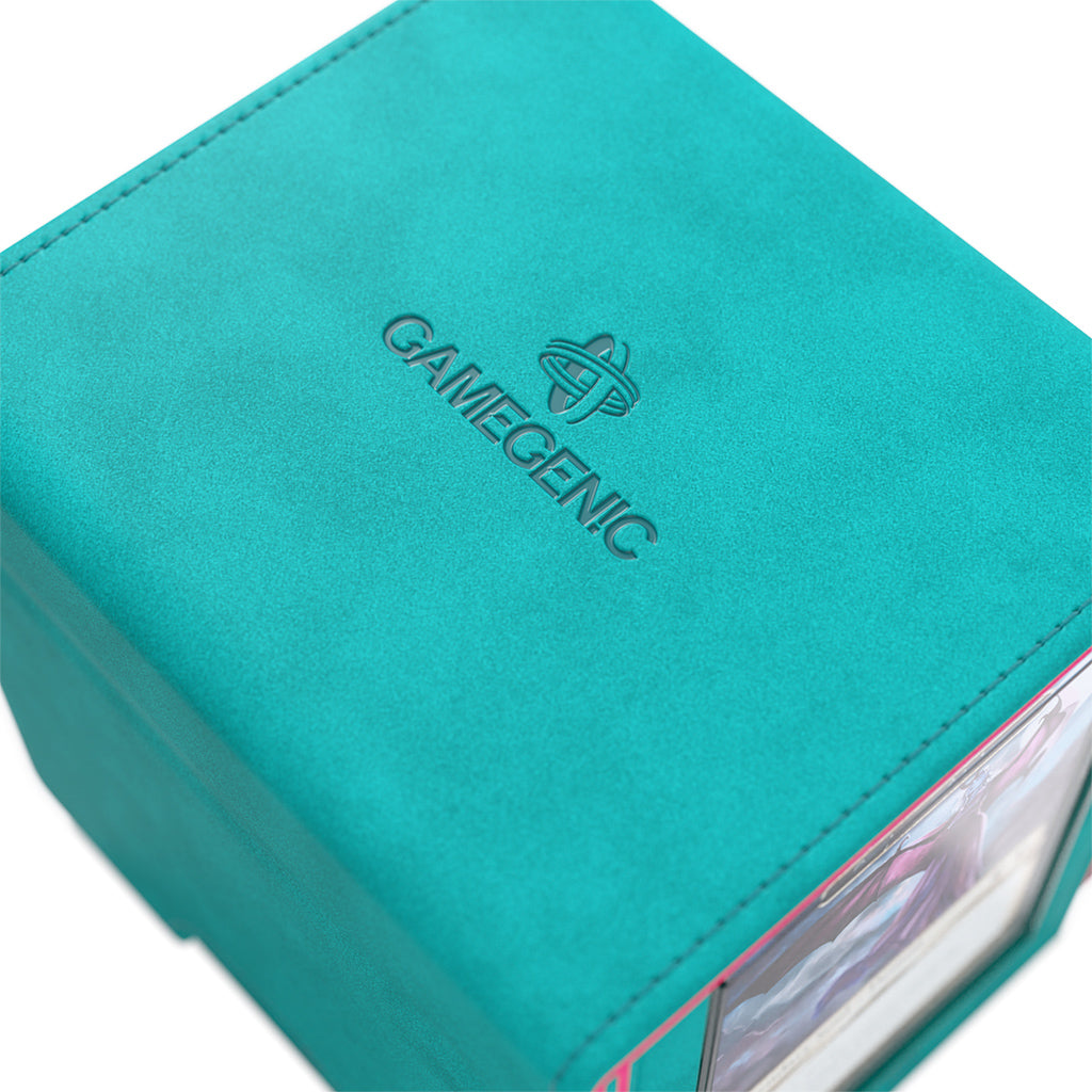 Gamegenic Sidekick Pro 100+ XL Convertible in teal and pink, featuring a textured exterior and clear display window.