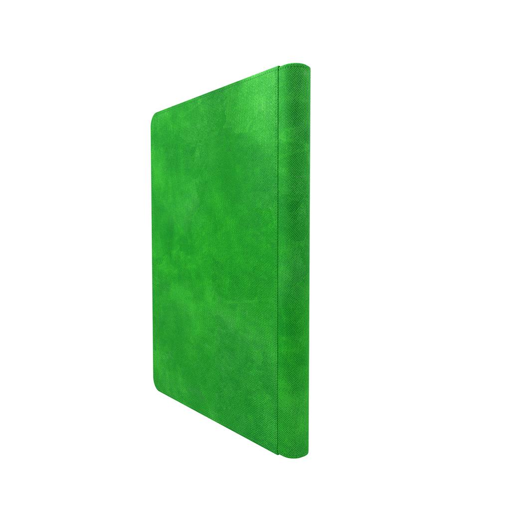 Gamegenic green zip-up album featuring 18 pockets for storing trading cards, designed for durability and organization.