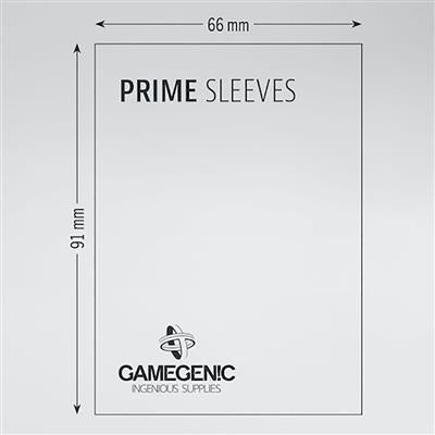 Gamegenic PRIME Sleeves in red, designed for card protection, measuring 66 mm by 91 mm, ideal for gaming enthusiasts.