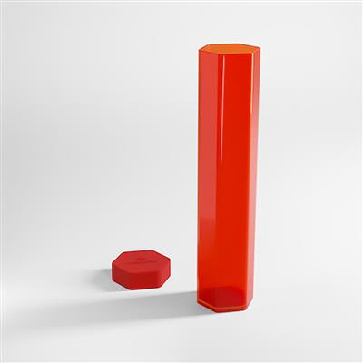 Red Gamegenic Playmat Tube with a hexagonal base, designed for storing and protecting gaming playmats.