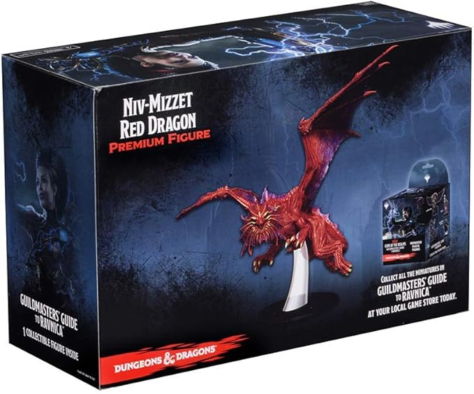 Niv-Mizzet red dragon premium figure from Dungeons & Dragons Icons of the Realms, featuring detailed design and vibrant colors.
